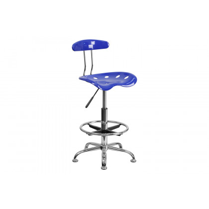 BLNK Bradley Vibrant Chrome Drafting Stool with Tractor Seat - Nautical Blue