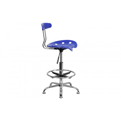 BLNK Bradley Vibrant Chrome Drafting Stool with Tractor Seat - Nautical Blue