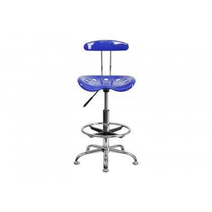 BLNK Bradley Vibrant Chrome Drafting Stool with Tractor Seat - Nautical Blue