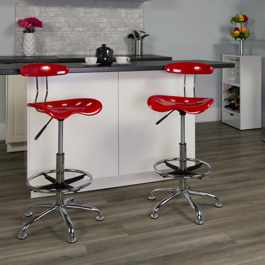 BLNK Bradley Vibrant Chrome Drafting Stool with Tractor Seat - Red