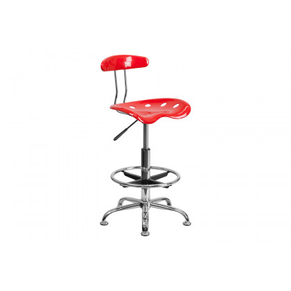 BLNK Bradley Vibrant Chrome Drafting Stool with Tractor Seat - Red