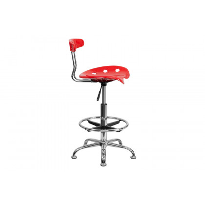BLNK Bradley Vibrant Chrome Drafting Stool with Tractor Seat - Red