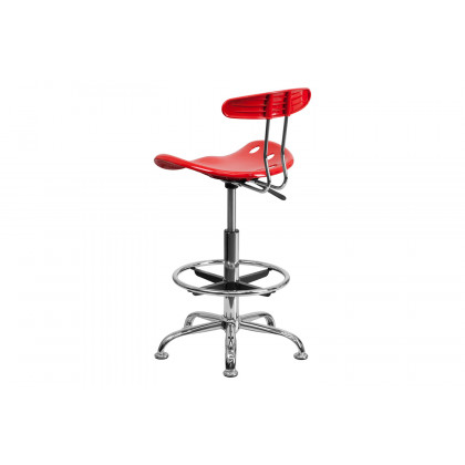 BLNK Bradley Vibrant Chrome Drafting Stool with Tractor Seat - Red