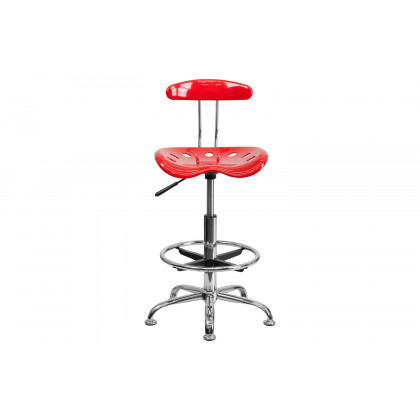 BLNK Bradley Vibrant Chrome Drafting Stool with Tractor Seat - Red