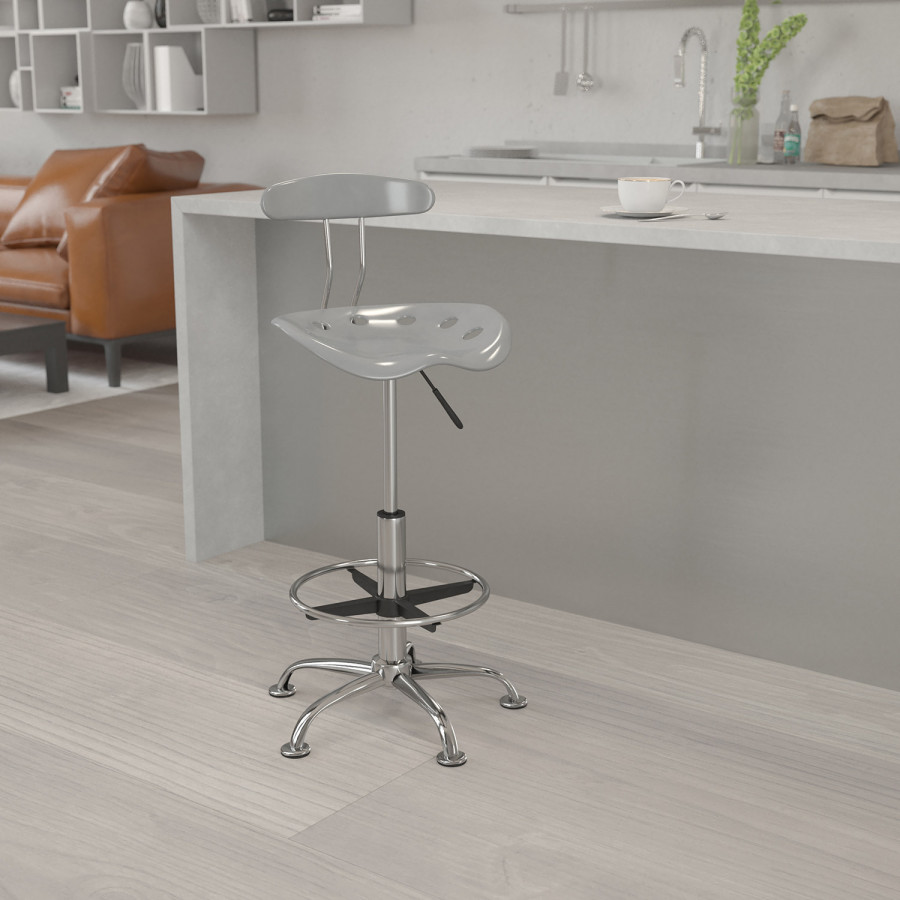 BLNK Bradley Vibrant Chrome Drafting Stool with Tractor Seat - Silver