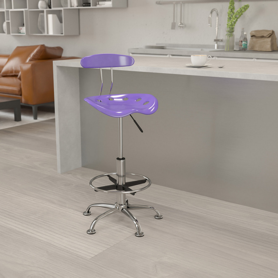 BLNK Bradley Vibrant Chrome Drafting Stool with Tractor Seat - Violet