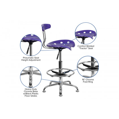 BLNK Bradley Vibrant Chrome Drafting Stool with Tractor Seat - Violet