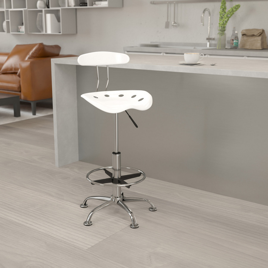 BLNK Bradley Vibrant Chrome Drafting Stool with Tractor Seat - White