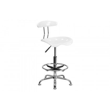 BLNK Bradley Vibrant Chrome Drafting Stool with Tractor Seat - White