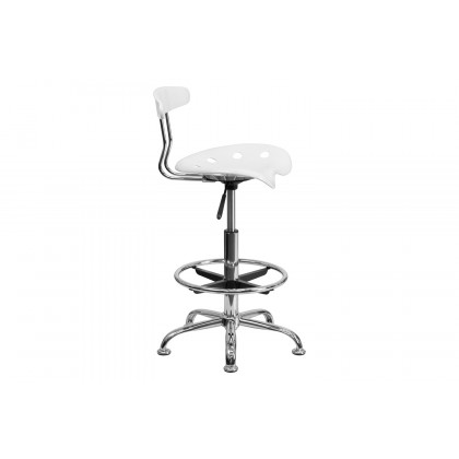 BLNK Bradley Vibrant Chrome Drafting Stool with Tractor Seat - White