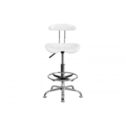 BLNK Bradley Vibrant Chrome Drafting Stool with Tractor Seat - White