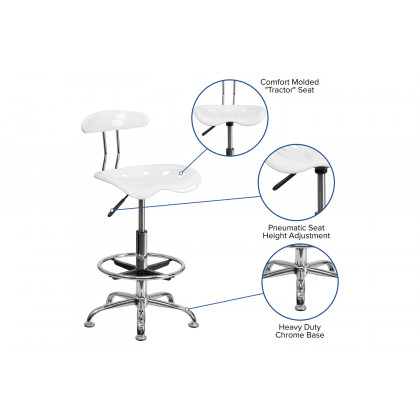 BLNK Bradley Vibrant Chrome Drafting Stool with Tractor Seat - White