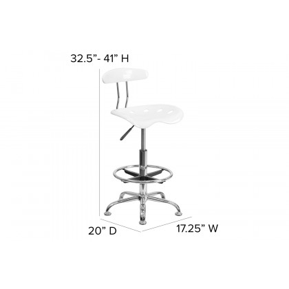 BLNK Bradley Vibrant Chrome Drafting Stool with Tractor Seat - White