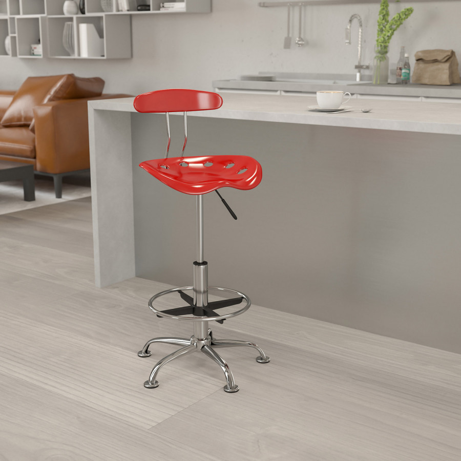 BLNK Bradley Vibrant Chrome Drafting Stool with Tractor Seat - Wine Red