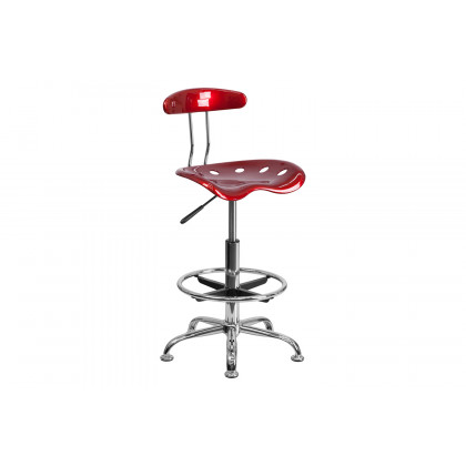 BLNK Bradley Vibrant Chrome Drafting Stool with Tractor Seat - Wine Red
