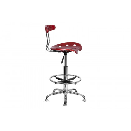 BLNK Bradley Vibrant Chrome Drafting Stool with Tractor Seat - Wine Red