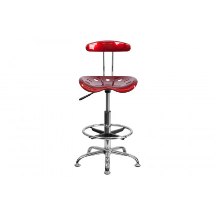 BLNK Bradley Vibrant Chrome Drafting Stool with Tractor Seat - Wine Red
