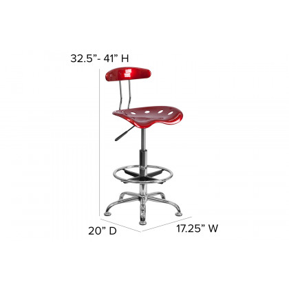 BLNK Bradley Vibrant Chrome Drafting Stool with Tractor Seat - Wine Red