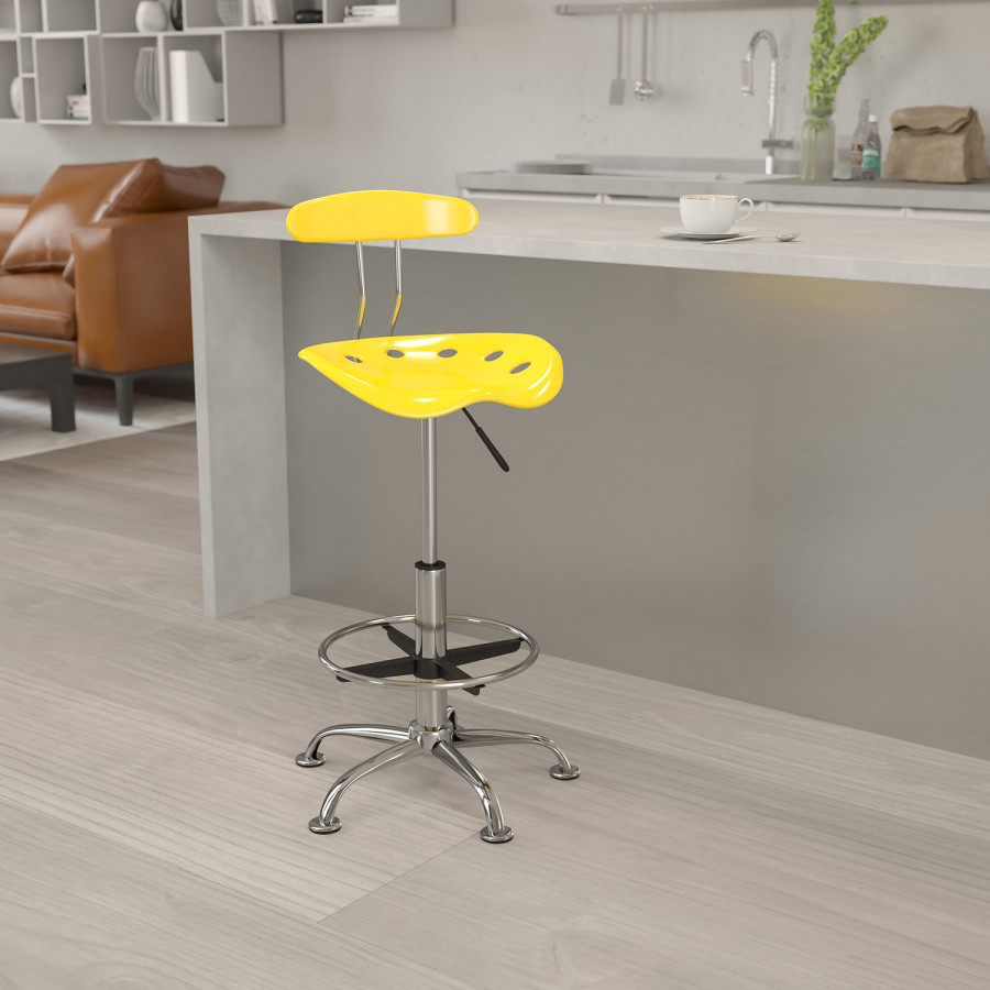 BLNK Bradley Vibrant Chrome Drafting Stool with Tractor Seat - Yellow