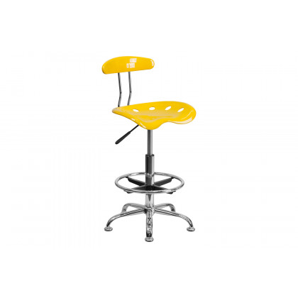 BLNK Bradley Vibrant Chrome Drafting Stool with Tractor Seat - Yellow