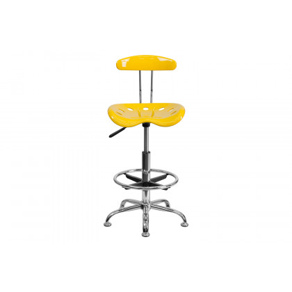 BLNK Bradley Vibrant Chrome Drafting Stool with Tractor Seat - Yellow