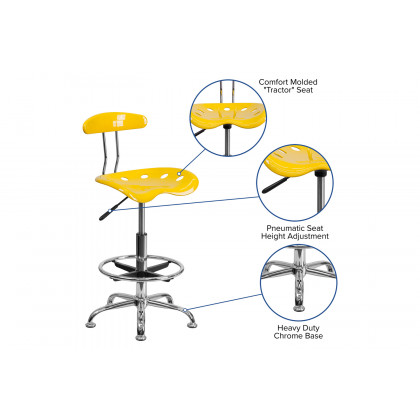 BLNK Bradley Vibrant Chrome Drafting Stool with Tractor Seat - Yellow