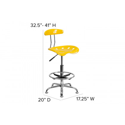 BLNK Bradley Vibrant Chrome Drafting Stool with Tractor Seat - Yellow