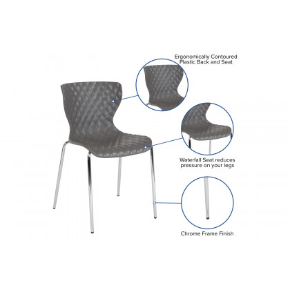 BLNK Lowell Plastic Contemporary Design Stack Chair - Gray
