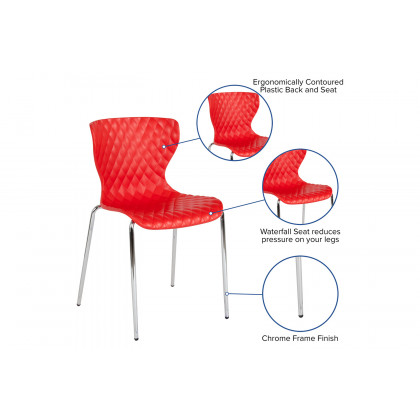 BLNK Lowell Plastic Contemporary Design Stack Chair - Red