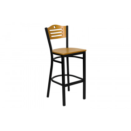 BLNK - Clark Square Laminate Table Set with 4 Wood Slat Back Metal Bar Stools with Black Vinyl Seat