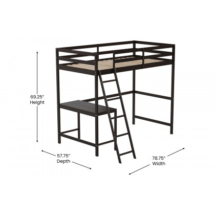 BLNK Riley Wood Bed Frame with Protective Guard Rails and Ladder for Kids and Teens - Espresso, Twin Size