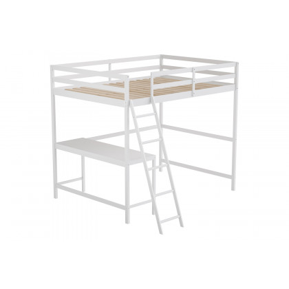 BLNK Riley Wood Bed Frame with Protective Guard Rails and Ladder for Kids and Teens - White, Full Size