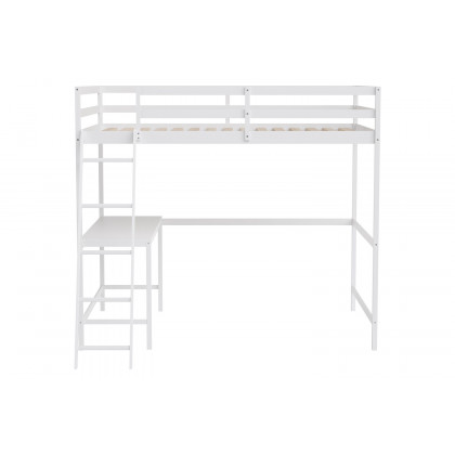 BLNK Riley Wood Bed Frame with Protective Guard Rails and Ladder for Kids and Teens - White, Full Size