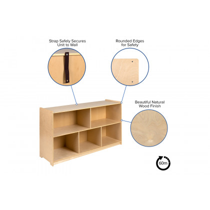 BLNK Hercules Wooden 5 Section School Classroom Storage Cabinet - 30"H x 48"L