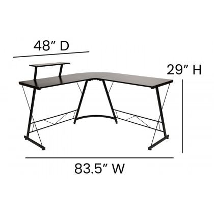 BLNK Ginny L-Shaped Computer Desk with Monitor Stand - Black/Black