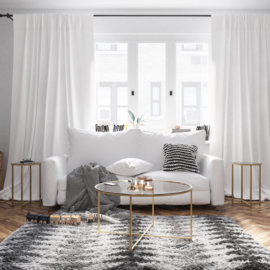BLNK Greenwich Collection Coffee and End Table Set with Clear Glass Top 3 Piece - Brushed Gold