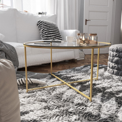 BLNK Greenwich Collection Coffee and End Table Set with Clear Glass Top 3 Piece - Brushed Gold