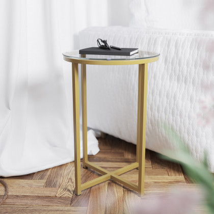 BLNK Greenwich Collection Coffee and End Table Set with Clear Glass Top 3 Piece - Brushed Gold