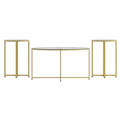 BLNK Greenwich Collection Coffee and End Table Set with Clear Glass Top 3 Piece - Brushed Gold
