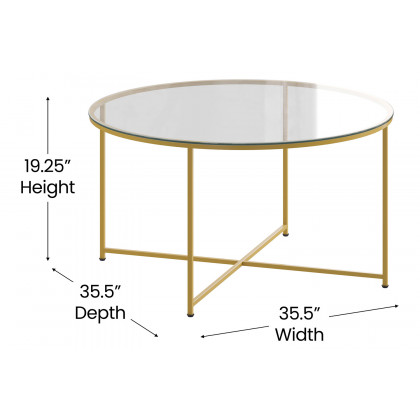 BLNK Greenwich Collection Coffee and End Table Set with Clear Glass Top 3 Piece - Brushed Gold