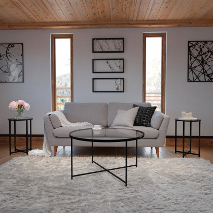 BLNK - Greenwich Collection Coffee and End Table Set with Clear Glass Top 3 Piece