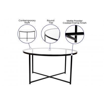BLNK Greenwich Collection Coffee and End Table Set with Clear Glass Top 3 Piece - Matte Black