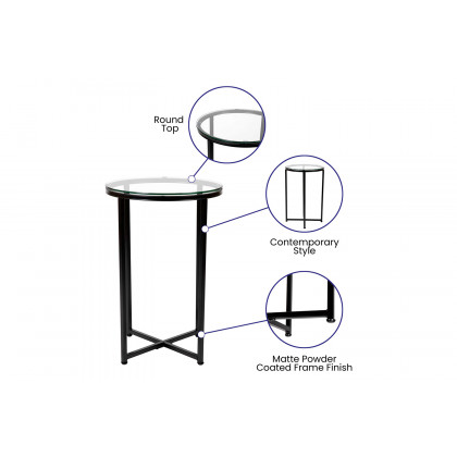 BLNK Greenwich Collection Coffee and End Table Set with Clear Glass Top 3 Piece - Matte Black