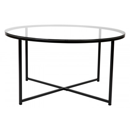 BLNK Greenwich Collection Coffee and End Table Set with Clear Glass Top 3 Piece - Matte Black