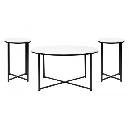 BLNK - Hampstead Collection Coffee and End Table Set with White Marbled Laminate Top 3 Piece