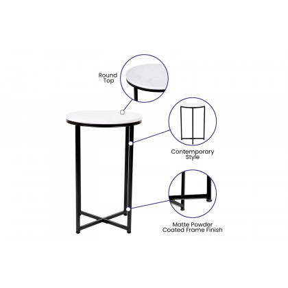 BLNK Hampstead Collection Coffee and End Table Set with White Marbled Laminate Top 3 Piece - Matte Black