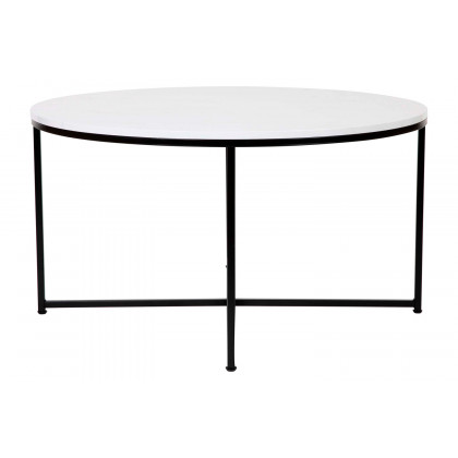 BLNK Hampstead Collection Coffee and End Table Set with White Marbled Laminate Top 3 Piece - Matte Black