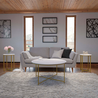 BLNK - Hampstead Collection Coffee and End Table Set with White Marbled Laminate Top 3 Piece