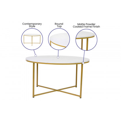 BLNK Hampstead Collection Coffee and End Table Set with White Marbled Laminate Top 3 Piece - Brushed Gold