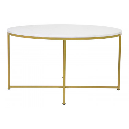 BLNK Hampstead Collection Coffee and End Table Set with White Marbled Laminate Top 3 Piece - Brushed Gold